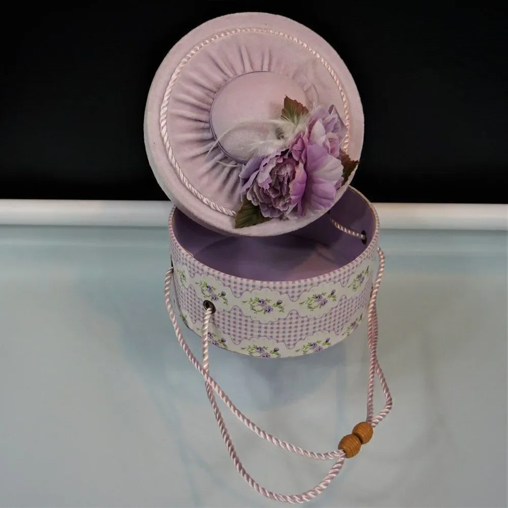 Vintage Decorative Gift Box Floral Lavender Round Keepsake Box Faux Flowers Lid